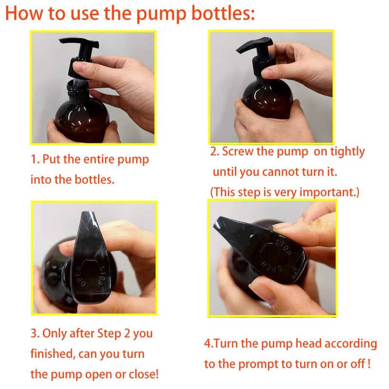 zmybcpack 4 Pack 16 OZ Empty Plastic Pump Lotion Bottles with 1 Pen, Labels & Silicone Funnel, Amber Color Lotion Dispenser With Locking Pump for Body Wash, Shampoo, Massage Lotion, Gel - Image 2